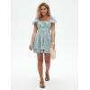 imageEXLURA Womens 2025 Summer Ruffle Short Sleeve Tie Back Romper Dress Square Neck A Line Cute Dressy Short JumpsuitsBlue Green Floral
