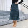 imageEXLURA Womens High Waist Polka Dot Pleated Maxi Skirt Midi Swing Skirt Beach Vacation Cruise Outfits with PocketsBlue Plaid