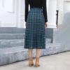 imageEXLURA Womens High Waist Polka Dot Pleated Maxi Skirt Midi Swing Skirt Beach Vacation Cruise Outfits with PocketsBlue Plaid