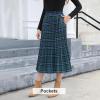 imageEXLURA Womens High Waist Polka Dot Pleated Maxi Skirt Midi Swing Skirt Beach Vacation Cruise Outfits with PocketsBlue Plaid
