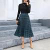 imageEXLURA Womens High Waist Polka Dot Pleated Maxi Skirt Midi Swing Skirt Beach Vacation Cruise Outfits with PocketsBlue Plaid
