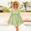 imageEXLURA Womens Lantern Sleeve Tie Back Summer Dress Ruffled Off Shoulder ALine Vintage Mini DressLight Green