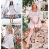 imageEXLURA Womens Lantern Sleeve Tie Back Summer Dress Ruffled Off Shoulder ALine Vintage Mini DressShort Sleevewhite