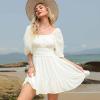 imageEXLURA Womens Lantern Sleeve Tie Back Summer Dress Ruffled Off Shoulder ALine Vintage Mini DressShort Sleevewhite