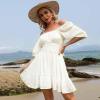 imageEXLURA Womens Lantern Sleeve Tie Back Summer Dress Ruffled Off Shoulder ALine Vintage Mini DressShort Sleevewhite