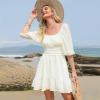 imageEXLURA Womens Lantern Sleeve Tie Back Summer Dress Ruffled Off Shoulder ALine Vintage Mini DressShort Sleevewhite
