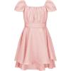 imageEXLURA Casual Short Cap Sleeve Girls Tie Back A Line Ruffle Hem Junior Teenage Kids Short Mini Dress Size 615 YearsPink