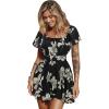 imageEXLURA Womens 2025 Summer Ruffle Short Sleeve Tie Back Romper Dress Square Neck A Line Cute Dressy Short JumpsuitsBlack Floral
