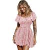 imageEXLURA Womens 2025 Summer Ruffle Short Sleeve Tie Back Romper Dress Square Neck A Line Cute Dressy Short JumpsuitsPink Floral
