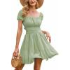 imageEXLURA Womens 2025 Summer Short Puff Sleeve Casual Short Mini Dresses Tie Back Square Neck ALine SundressGrass Green