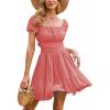 imageEXLURA Womens 2025 Summer Short Puff Sleeve Casual Short Mini Dresses Tie Back Square Neck ALine SundressOrange Red
