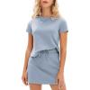 imageEXLURA Womens Casual Summer 2 Piece Short Skirt Sets Short Sleeve Tshirt And Tennis Skort Dressy Matching SweatsuitsBlue
