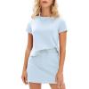 imageEXLURA Womens Casual Summer 2 Piece Short Skirt Sets Short Sleeve Tshirt And Tennis Skort Dressy Matching SweatsuitsLight Blue