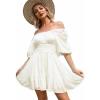 imageEXLURA Womens Lantern Sleeve Tie Back Summer Dress Ruffled Off Shoulder ALine Vintage Mini DressShort Sleevewhite
