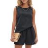 imageEXLURA Womens Summer 2 Piece Outfits Sleeveless Tank Top Matching Shorts Sets Cotton Striped Sweatsuits Vacation Beach 2025Black Grey