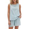 imageEXLURA Womens Summer 2 Piece Outfits Sleeveless Tank Top Matching Shorts Sets Cotton Striped Sweatsuits Vacation Beach 2025Blue Green