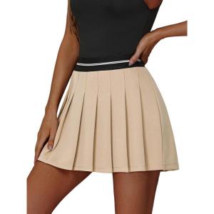 imageEXLURA Womens Mini Pleated Skirts High Waist Stretchy School Girl Outfit A Line Golf Tennis Skirt Skort Lining Shorts 2024Khaki