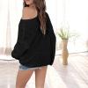 imageEXLURA Womens 2023 Off Shoulder Sweater Batwing Sleeve Loose Oversized Pullover Knit Jumper