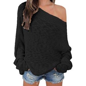 imageEXLURA Womens 2023 Off Shoulder Sweater Batwing Sleeve Loose Oversized Pullover Knit Jumper