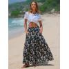 imageEXLURA Womens Elastic High Waist Flared Maxi Skirts Floral Swing Midi Skirt Casual Summer Long Skirt Beach Vacation ResortBlack Floral