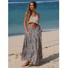 imageEXLURA Womens Elastic High Waist Flared Maxi Skirts Floral Swing Midi Skirt Casual Summer Long Skirt Beach Vacation ResortGrey Floral