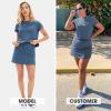 imageEXLURA Womens Summer 2 Piece Short Skirt Sets Short Sleeve Tshirt Matching Tennis Skort Dressy Cotton Travel Vacation OutfitsNavy Blue