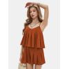 imageEXLURA Womens Summer Romper Dress 2025 V Neck Spaghetti Strap Pleated Shorts Jumpsuit Beach Vacation Outfits with PocketsCaramel