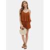 imageEXLURA Womens Summer Romper Dress 2025 V Neck Spaghetti Strap Pleated Shorts Jumpsuit Beach Vacation Outfits with PocketsCaramel
