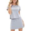 imageEXLURA Womens Summer 2 Piece Short Skirt Sets Short Sleeve Tshirt Matching Tennis Skort Dressy Cotton Travel Vacation OutfitsGrey
