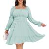 imageByinns Womens 2025 Plus Size Tie Back Square Neck Mini Dress Long Lantern Sleeve Elastic Waist Wedding Guest DressesGrey Green