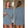 imageEXLURA Women Two Piece Sets 2025 Casual Polo Sweatshirt Skorts Matching Set Short Tennis Skirt Fall Workout Tracksuit OutfitsGrey Blue
