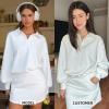imageEXLURA Women Two Piece Sets 2025 Casual Polo Sweatshirt Skorts Matching Set Short Tennis Skirt Fall Workout Tracksuit OutfitsWhite