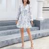 imageEXLURA Womens 2023 Casual Long Sleeve Ruffle Short Dress VNeck Floral Fall Short Mini Dresses