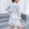 imageEXLURA Womens 2023 Casual Long Sleeve Ruffle Short Dress VNeck Floral Fall Short Mini Dresses
