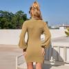 imageEXLURA Womens 2025 Mock Neck Ribbed Long Sleeve Bodycon Pullover Cute Mini Sweater DressLight Brown