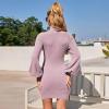 imageEXLURA Womens 2025 Mock Neck Ribbed Long Sleeve Bodycon Pullover Cute Mini Sweater DressLilac Purple