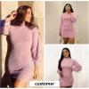 imageEXLURA Womens 2025 Mock Neck Ribbed Long Sleeve Bodycon Pullover Cute Mini Sweater DressLilac Purple