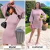 imageEXLURA Womens 2025 Mock Neck Ribbed Long Sleeve Bodycon Pullover Cute Mini Sweater DressLilac Purple