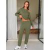 imageEXLURA Womens Cotton Sweatsuits 2 Piece Set Long Sleeve Cold Shoulder Pullover Tops Sweat Pants Lounge Sets Travel TracksuitAmry Green