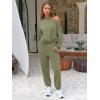 imageEXLURA Womens Cotton Sweatsuits 2 Piece Set Long Sleeve Cold Shoulder Pullover Tops Sweat Pants Lounge Sets Travel TracksuitAmry Green