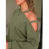 imageEXLURA Womens Cotton Sweatsuits 2 Piece Set Long Sleeve Cold Shoulder Pullover Tops Sweat Pants Lounge Sets Travel TracksuitAmry Green
