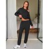 imageEXLURA Womens Cotton Sweatsuits 2 Piece Set Long Sleeve Cold Shoulder Pullover Tops Sweat Pants Lounge Sets Travel TracksuitBlack