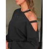 imageEXLURA Womens Cotton Sweatsuits 2 Piece Set Long Sleeve Cold Shoulder Pullover Tops Sweat Pants Lounge Sets Travel TracksuitBlack
