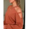 imageEXLURA Womens Cotton Sweatsuits 2 Piece Set Long Sleeve Cold Shoulder Pullover Tops Sweat Pants Lounge Sets Travel TracksuitCaramel