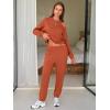 imageEXLURA Womens Cotton Sweatsuits 2 Piece Set Long Sleeve Cold Shoulder Pullover Tops Sweat Pants Lounge Sets Travel TracksuitCaramel