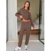imageEXLURA Womens Cotton Sweatsuits 2 Piece Set Long Sleeve Cold Shoulder Pullover Tops Sweat Pants Lounge Sets Travel TracksuitDark Brown