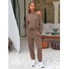 imageEXLURA Womens Cotton Sweatsuits 2 Piece Set Long Sleeve Cold Shoulder Pullover Tops Sweat Pants Lounge Sets Travel TracksuitDark Brown