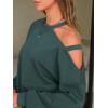 imageEXLURA Womens Cotton Sweatsuits 2 Piece Set Long Sleeve Cold Shoulder Pullover Tops Sweat Pants Lounge Sets Travel TracksuitDark Green