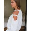 imageEXLURA Womens Cotton Sweatsuits 2 Piece Set Long Sleeve Cold Shoulder Pullover Tops Sweat Pants Lounge Sets Travel TracksuitWhite