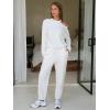 imageEXLURA Womens Cotton Sweatsuits 2 Piece Set Long Sleeve Cold Shoulder Pullover Tops Sweat Pants Lounge Sets Travel TracksuitWhite